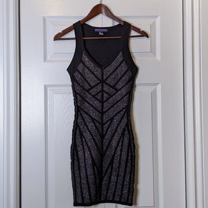 Black Sparkly Geometric Bandage V-Neck Mini Dress